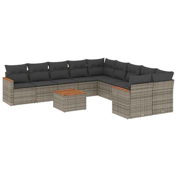 vidaXL 11-osaline aiadiivani komplekt patjadega, hall, pol&uuml;rotang