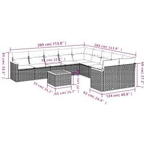 Vrtna sedežna garnitura 11-delna z blazinami siv poli ratan - slika 3
