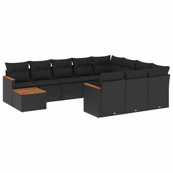 vidaXL 11-osaline aiadiivani komplekt patjadega, must, pol&uuml;rotang