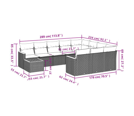 vidaXL 11 Hluta Gar&eth;s&oacute;fasett me&eth; Sessum Drapplita&eth; P&oacute;l&yacute;rattan