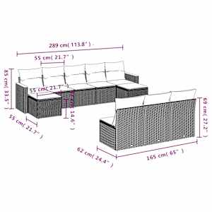 10dílná zahradní sedací souprava s poduškami černá polyratan - obrázek 3