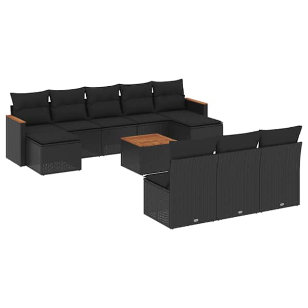 vidaXL 11-osaline aiadiivani komplekt patjadega, must, pol&uuml;rotang
