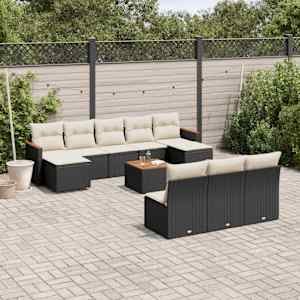 Vrtna sedežna garnitura 11-delna z blazinami črn poli ratan