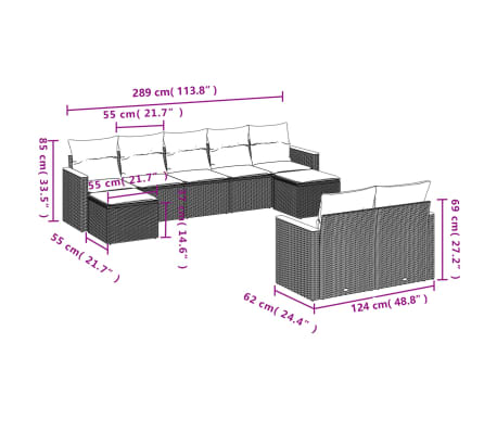 vidaXL 9-tlg. Garten-Sofagarnitur mit Kissen Beige Poly Rattan