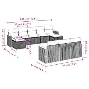 Vrtna sedežna garnitura 10-delna z blazinami črn poli ratan - slika 3