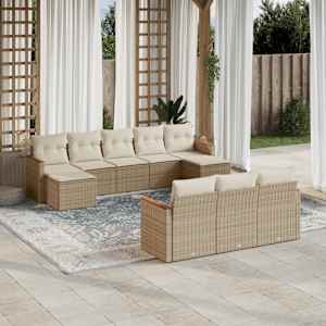 Vrtna sedežna garnitura 10-delna z blazinami bež poli ratan