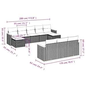 Vrtna sedežna garnitura 10-delna z blazinami siv poli ratan - slika 3