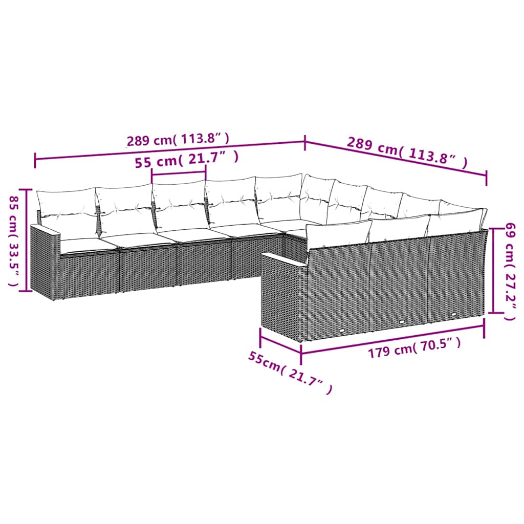 Set canapele de grădină cu perne, 11 piese, negru, poliratan 3258828 - imagine 3