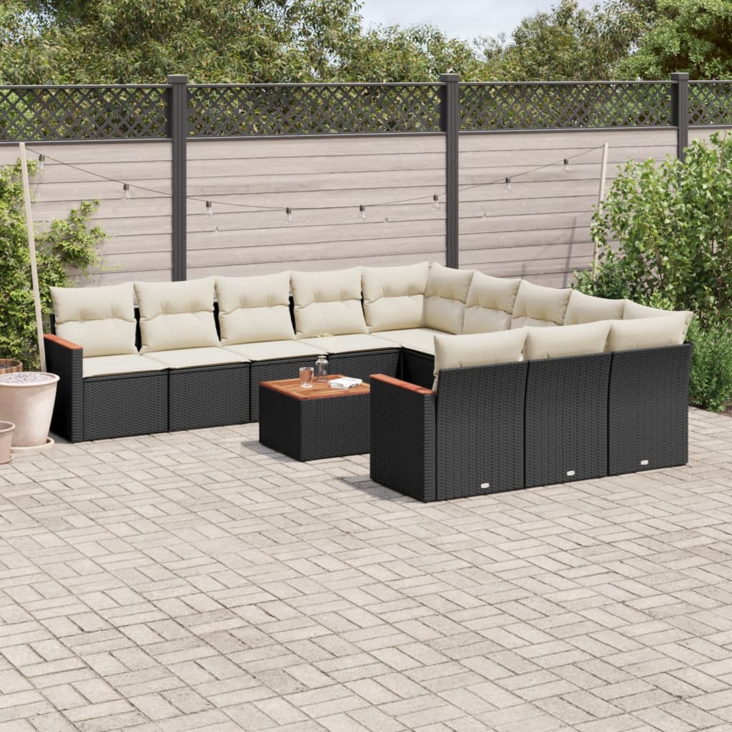 12-tlg. Garten-Sofagarnitur mit Kissen Schwarz Poly Rattan