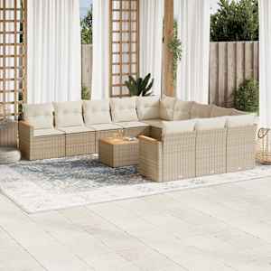 Vrtna sedežna garnitura 12-delna z blazinami bež poli ratan