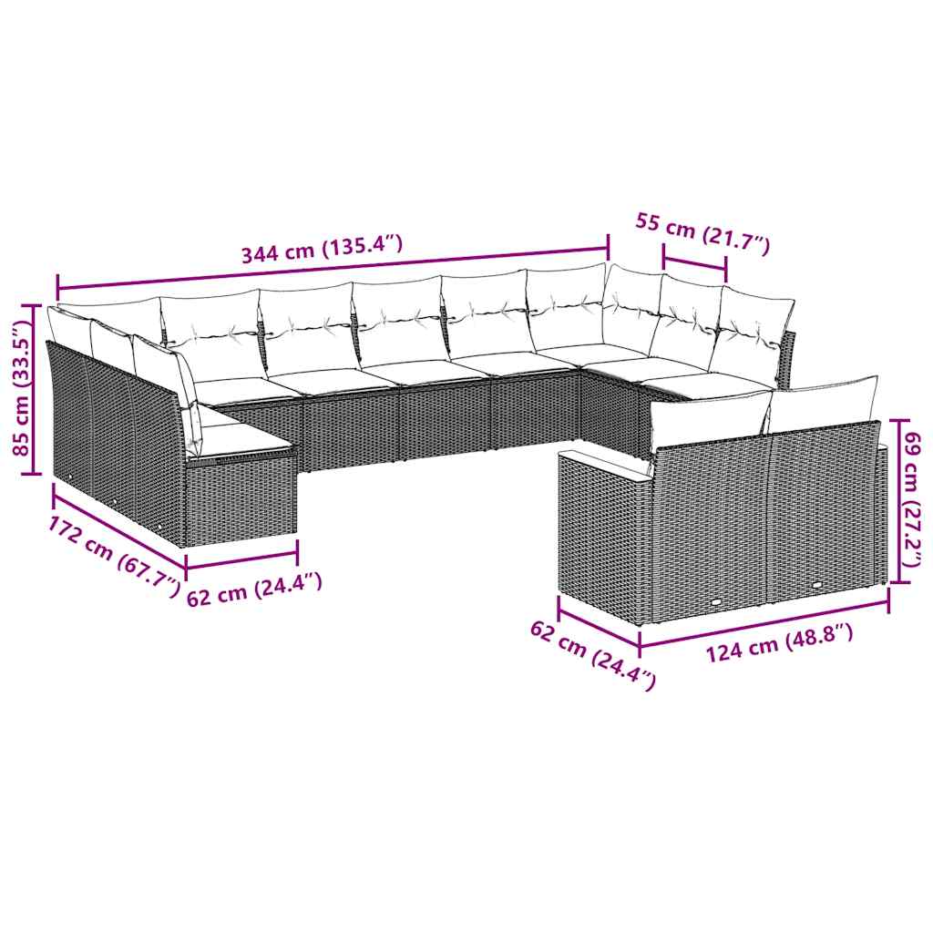 Set canapele de grădină, 12 piese, cu perne, negru, poliratan 3258843 - imagine 3