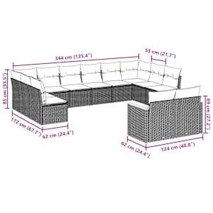 Vrtna sedežna garnitura 12-delna z blazinami črn poli ratan - slika 3