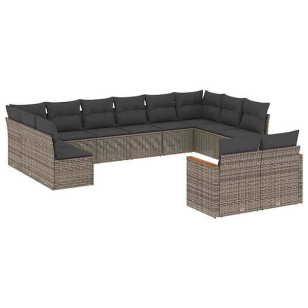vidaXL 12-osaline aiadiivani komplekt patjadega, hall, pol&uuml;rotang