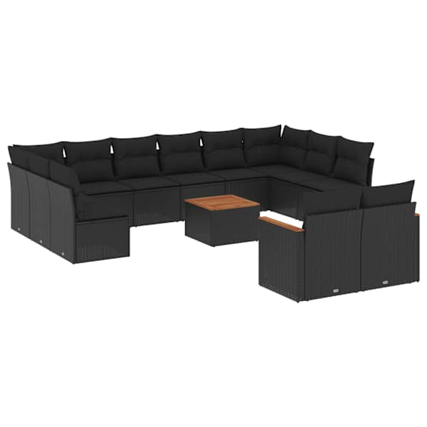 vidaXL 13-osaline aiadiivani komplekt patjadega, must, pol&uuml;rotang