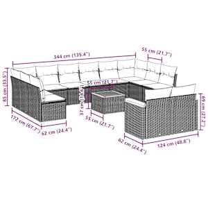 Vrtna sedežna garnitura 13-delna z blazinami črn poli ratan - slika 3