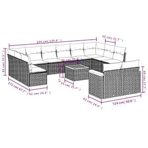 Vrtna sedežna garnitura 13-delna z blazinami bež poli ratan - slika 3