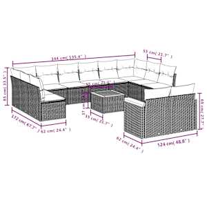 Vrtna sedežna garnitura 13-delna z blazinami siv poli ratan - slika 3