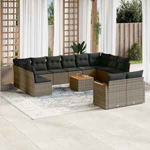 Vrtna sedežna garnitura 13-delna z blazinami siv poli ratan