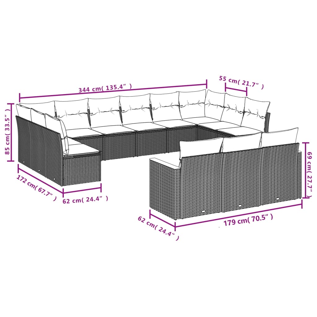 Set canapele de grădină, 13 piese, cu perne, bej, poliratan 3258860 - imagine 3