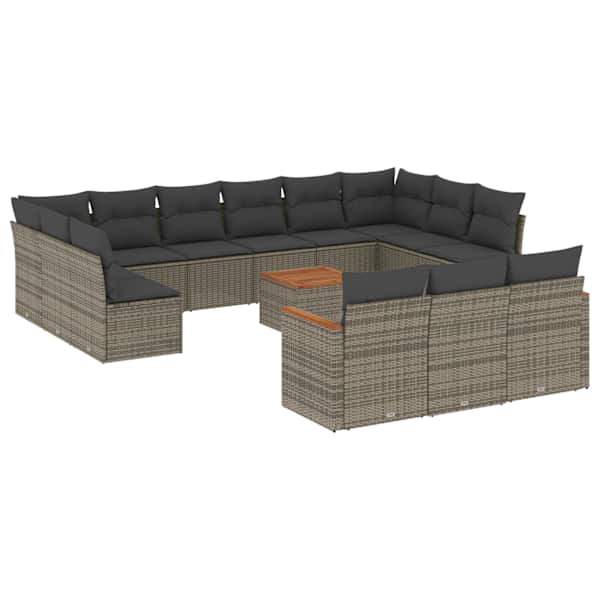 vidaXL 14-osaline aiadiivani komplekt patjadega, hall, pol&uuml;rotang