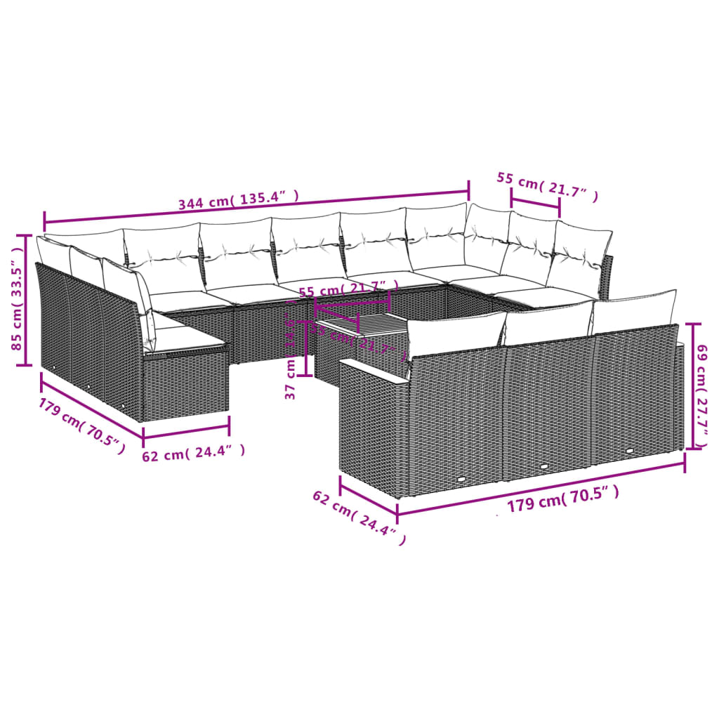 Set mobilier de grădină cu perne, 14 piese, gri, poliratan 3258868 - imagine 3