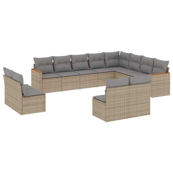 vidaXL 12-osaline aiadiivani komplekt patjadega, beež, pol&uuml;rotang