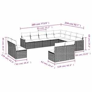 Vrtna sedežna garnitura 12-delna z blazinami bež poli ratan - slika 3