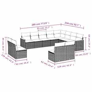 Vrtna sedežna garnitura 12-delna z blazinami siva poli ratan - slika 3
