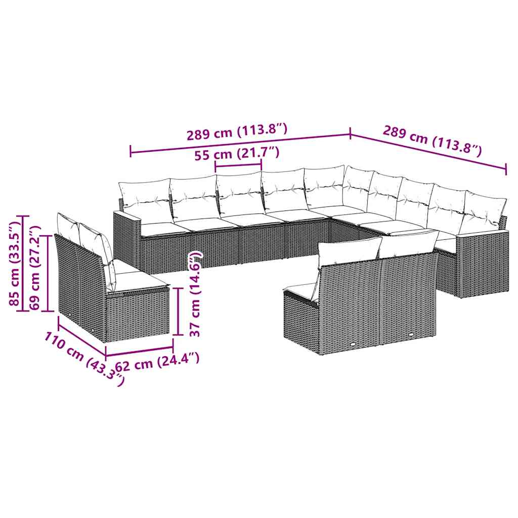 Set mobilier de grădină cu perne, 13 piese, negru, poliratan 3258885 - imagine 3