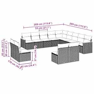 13dílný zahradní sedací souprava s poduškami černý polyratan - obrázek 3