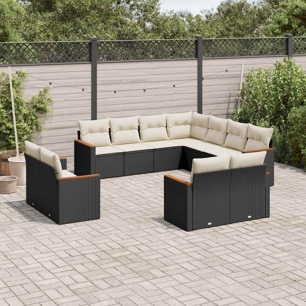 vidaXL Set canapele de grădină cu perne, 11 piese, negru, poliratan