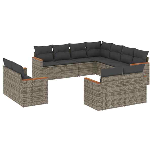 vidaXL 11-osaline aiadiivani komplekt patjadega, hall, pol&uuml;rotang