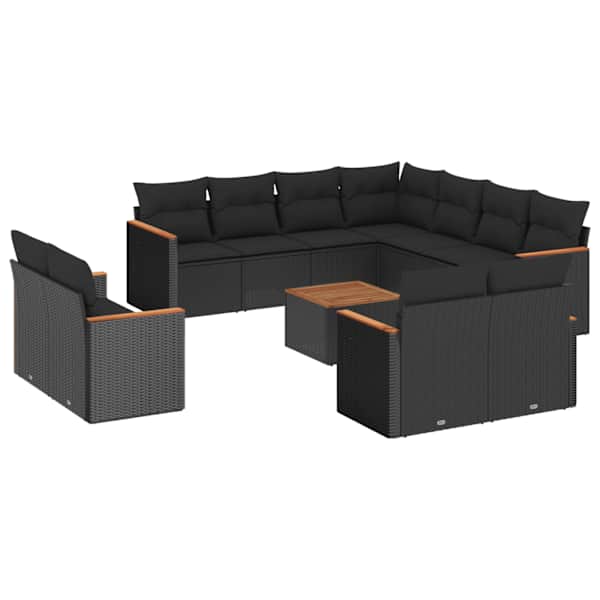 vidaXL 12-osaline aiadiivani komplekt patjadega, must, pol&uuml;rotang