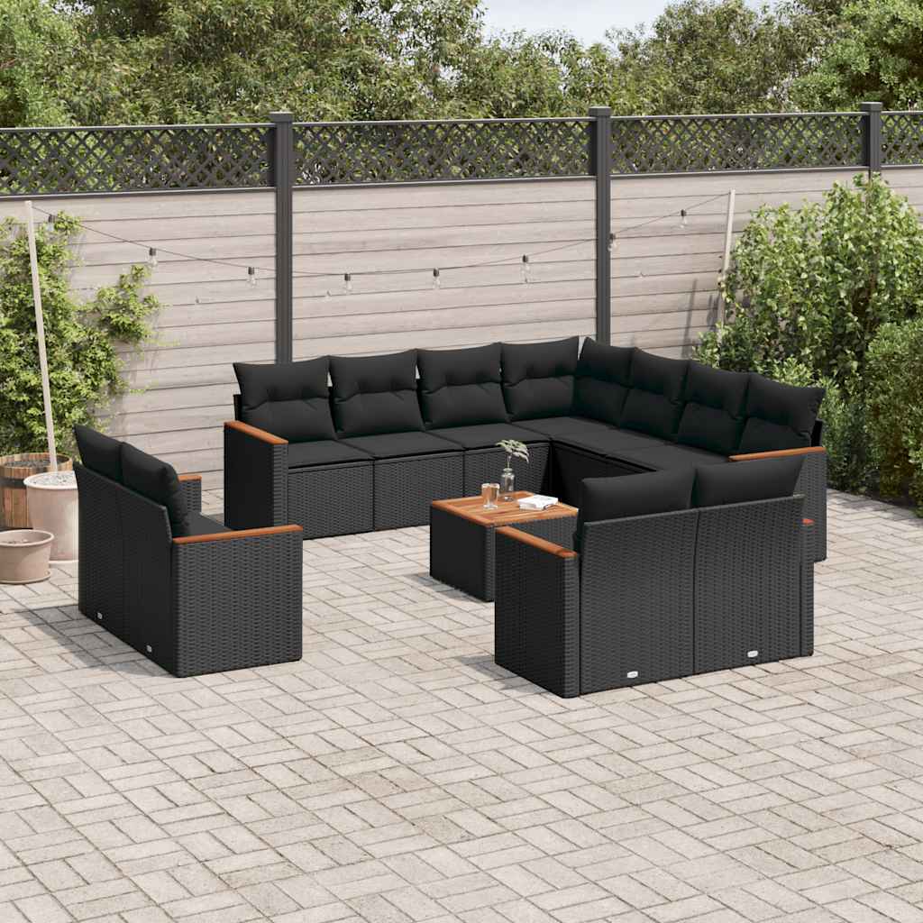 vidaXL Set canapele de grădină, 12 piese, cu perne, negru, poliratan