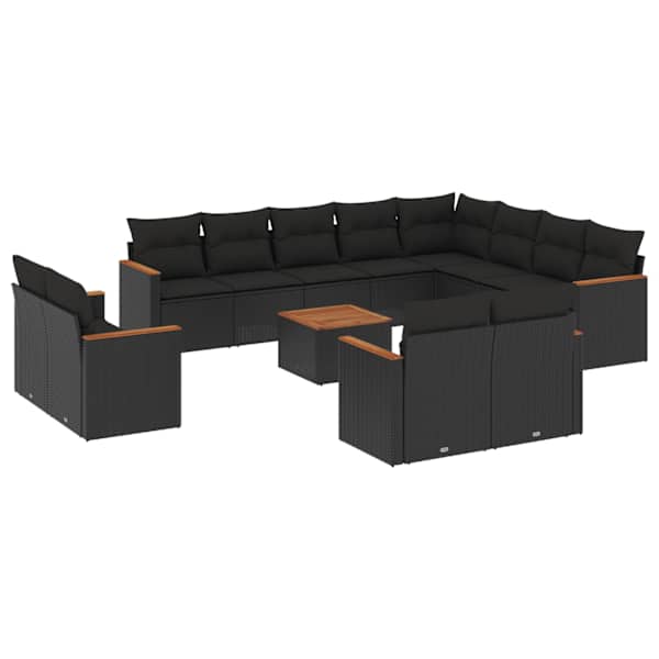 vidaXL 13-osaline aiadiivani komplekt patjadega, must, pol&uuml;rotang