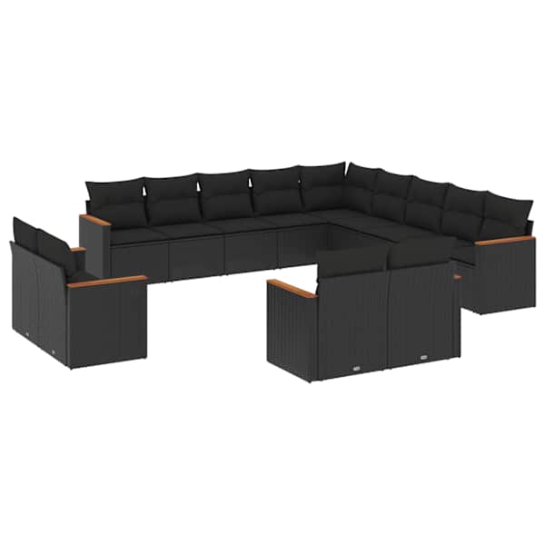 vidaXL 13-osaline aiadiivani komplekt patjadega, must, pol&uuml;rotang