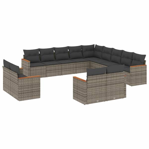 vidaXL 13-osaline aiadiivani komplekt patjadega, hall, pol&uuml;rotang