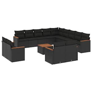 vidaXL 14-osaline aiadiivani komplekt patjadega, must, pol&uuml;rotang
