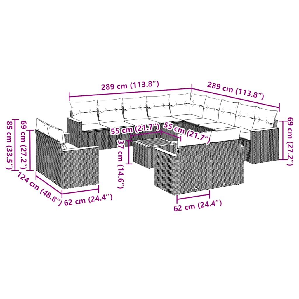 vidaXL 14-delige Loungeset met kussens poly rattan zwart afbeelding