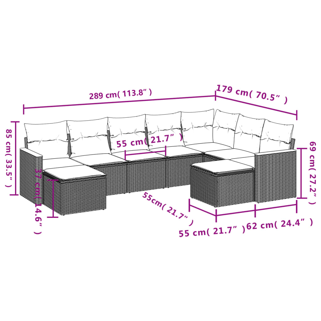 vidaXL 9-delige Loungeset met kussens poly rattan zwart afbeelding