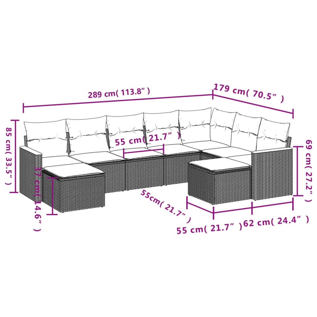 vidaXL 9-delige Loungeset met kussens poly rattan beige afbeelding