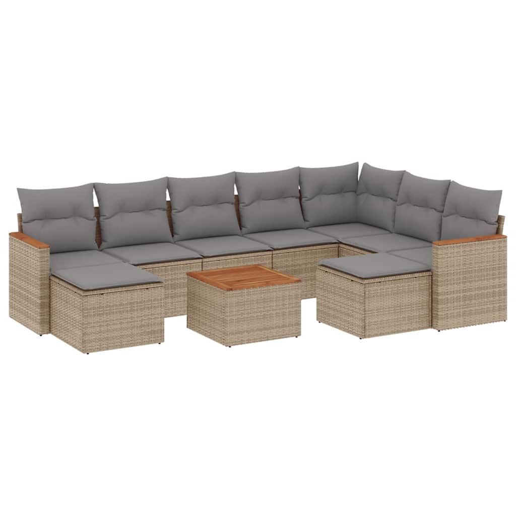 Thumbnail - vidaXL 10-tlg. Garten-Sofagarnitur mit Kissen Beige Poly Rattan
