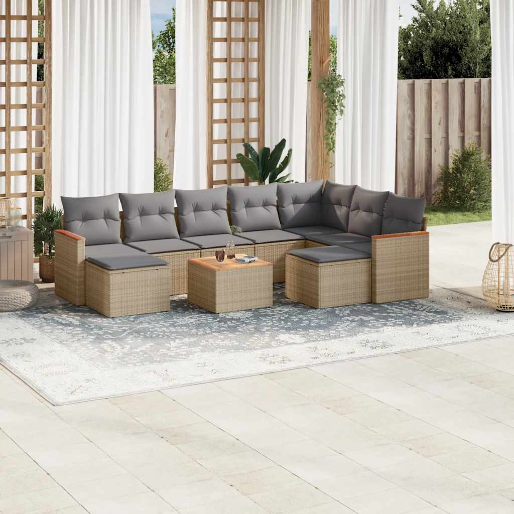 vidaXL Set canapele de grădină cu perne, 10 piese, bej, poliratan