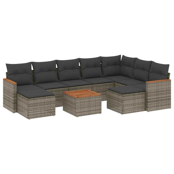 vidaXL 10-osaline aiadiivani komplekt patjadega, hall, pol&uuml;rotang