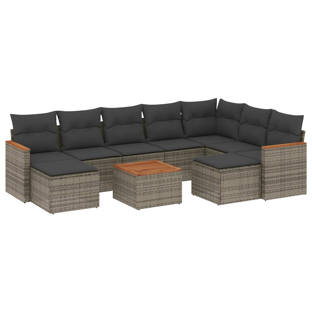 Thumbnail - vidaXL 10-tlg. Garten-Sofagarnitur mit Kissen Grau Poly Rattan