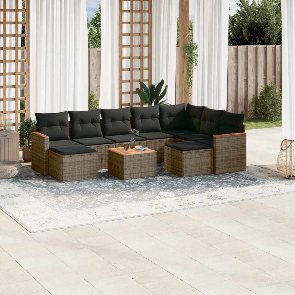 vidaXL Set Divano da Giardino 10 pz con Cuscini Grigio in Polyrattan