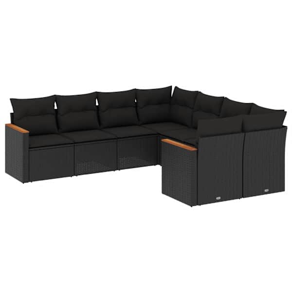 vidaXL 8-osaline aiadiivani komplekt patjadega, must, pol&uuml;rotang