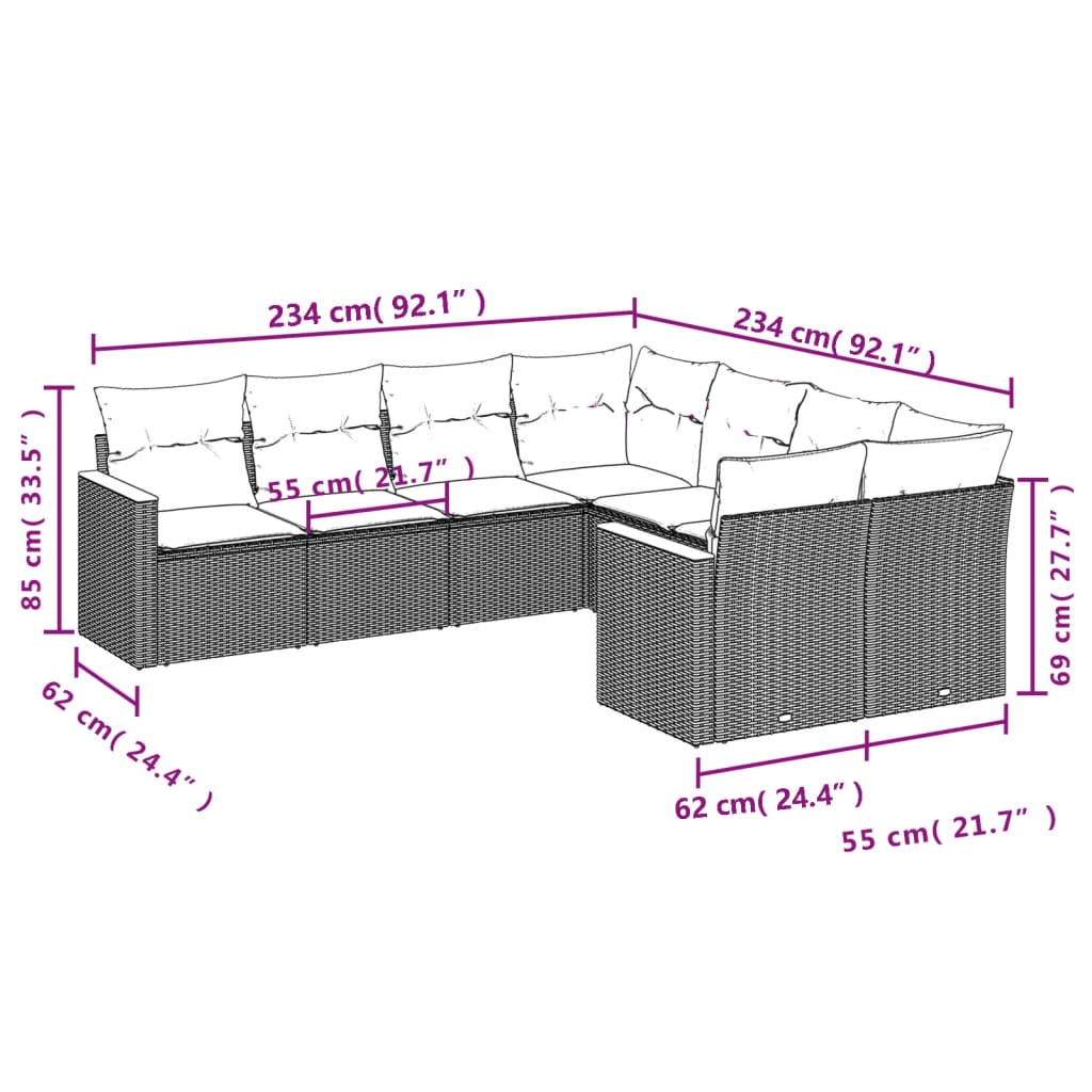 vidaXL 8-delige Loungeset met kussens poly rattan zwart afbeelding