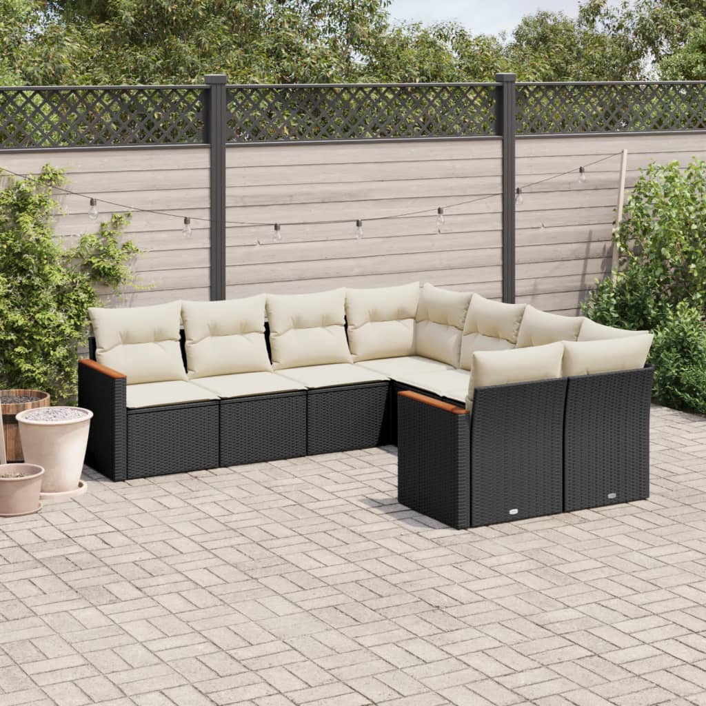 8-tlg. Garten-Sofagarnitur mit Kissen Schwarz Poly Rattan