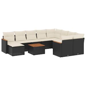 vidaXL 11-osaline aiadiivani komplekt patjadega, must, pol&uuml;rotang